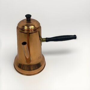 Vintage Coppercraft Guild Copper Turkish Coffee Pot w/ Lid Wood Handle 8" Tall